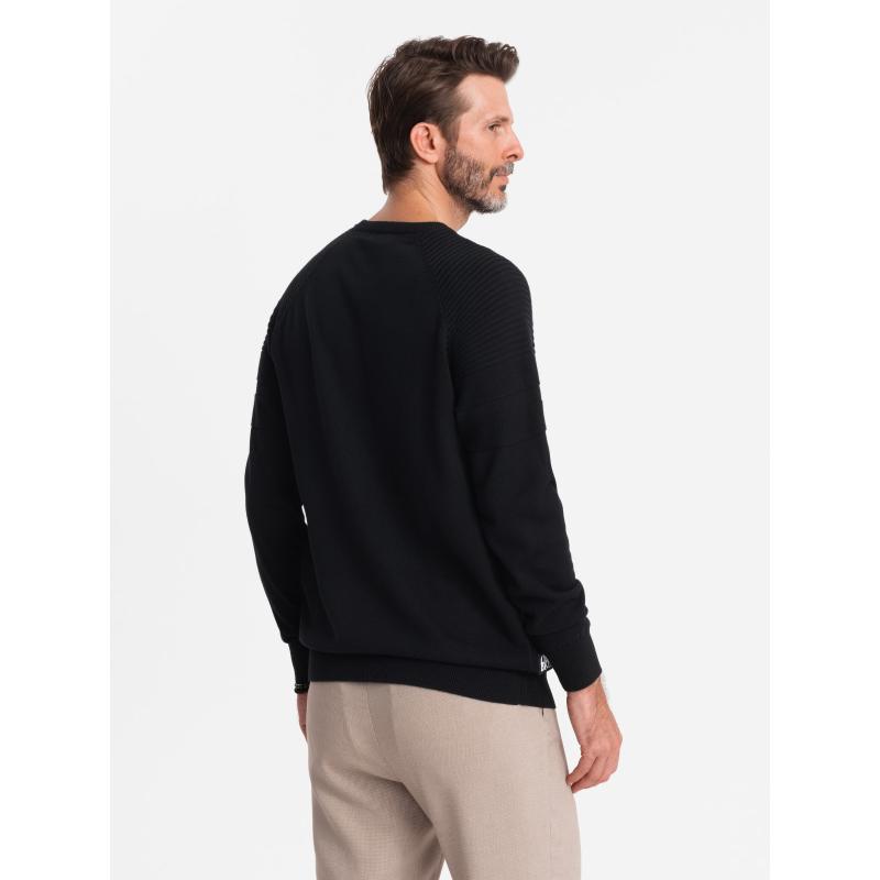 Férfi raglan pulóver bordázott ujjakkal - fekete
