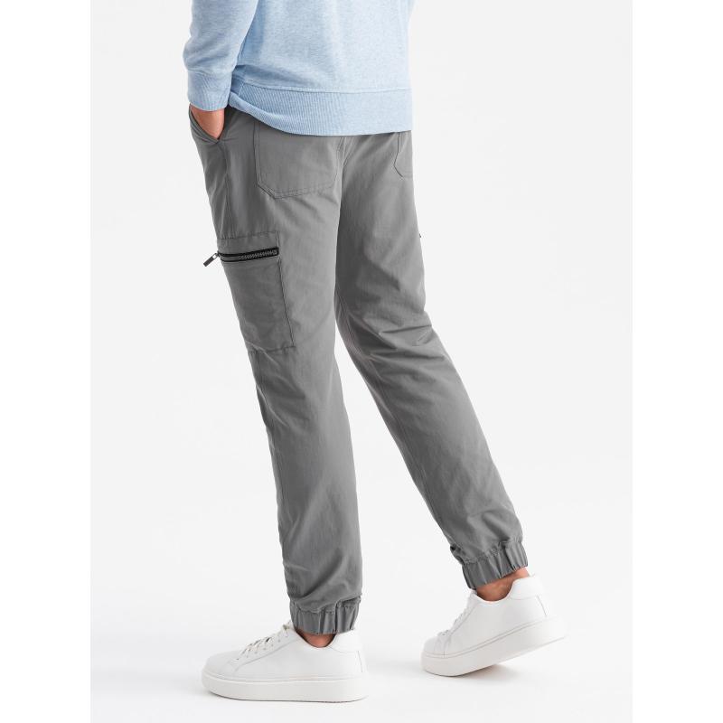 Pánské tepláky s cargo kapsami a potiskem - šedé