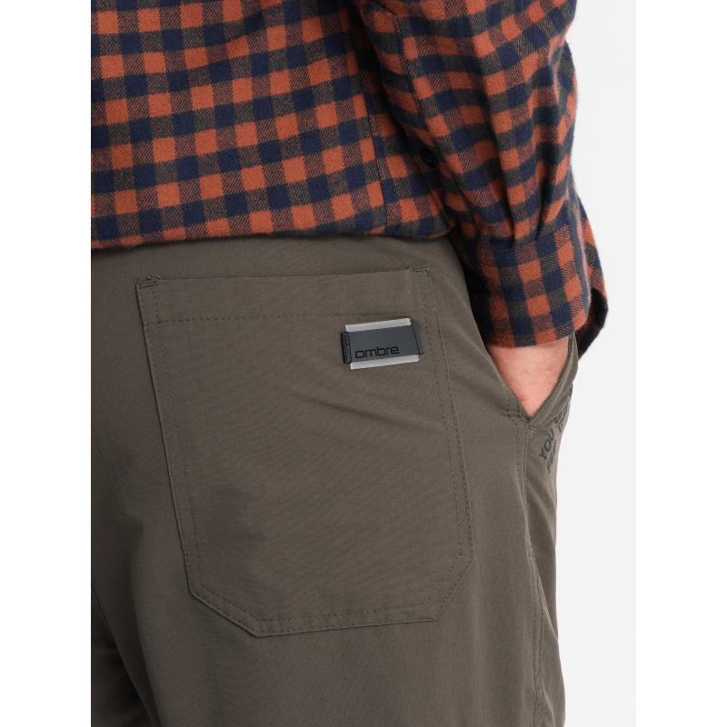 Pánské kalhoty jogger s kapsami cargo a potiskem - tmavě olivově zelené