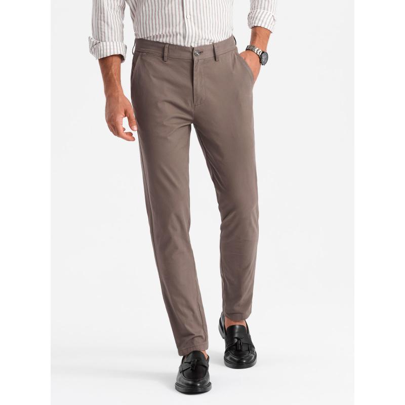 Pánske jednotné chino nohavice REGULAR FIT - hnedé
