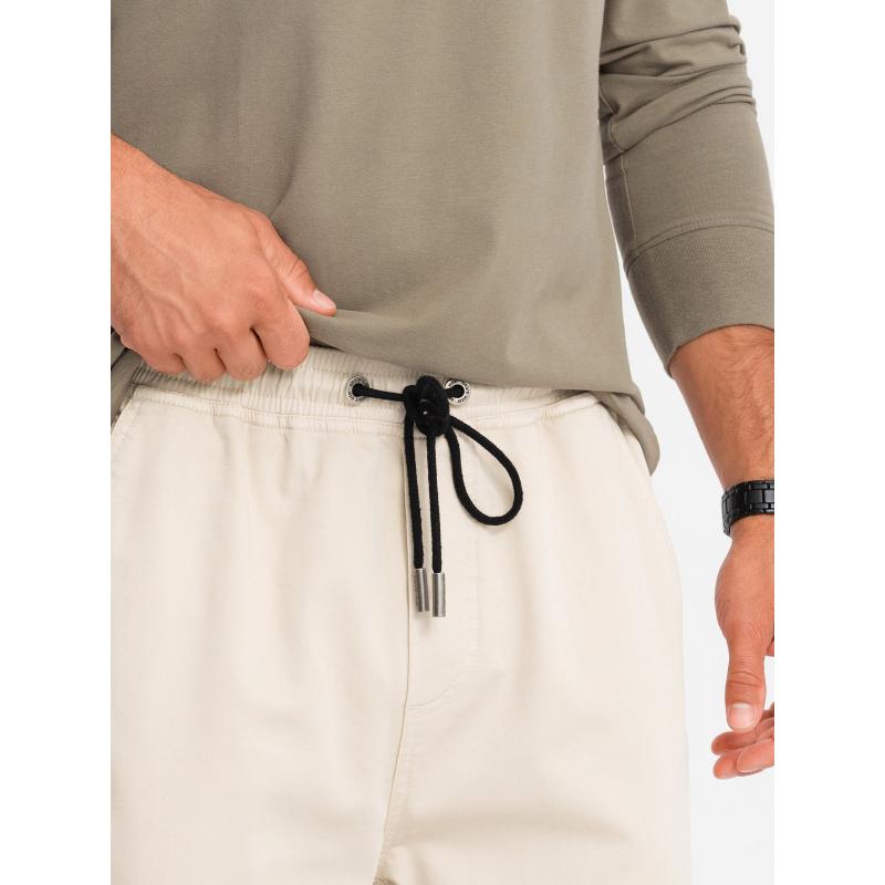 Pánské pletené tepláky s cargo kapsami - krémové