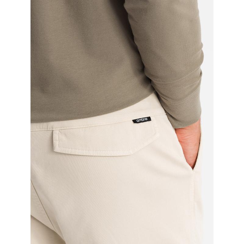 Pánské pletené tepláky s cargo kapsami - krémové