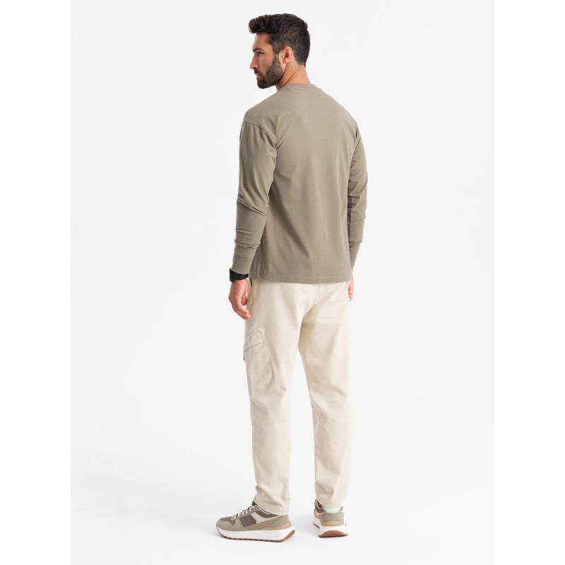 Pánské pletené tepláky s cargo kapsami - krémové