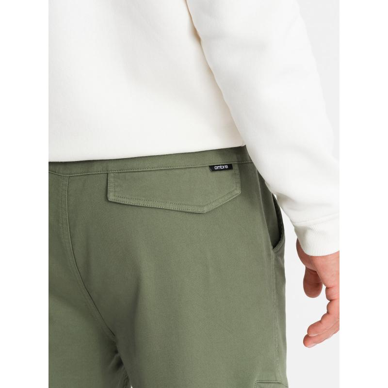 Pánské pletené tepláky s nákladovými kapsami - olivové