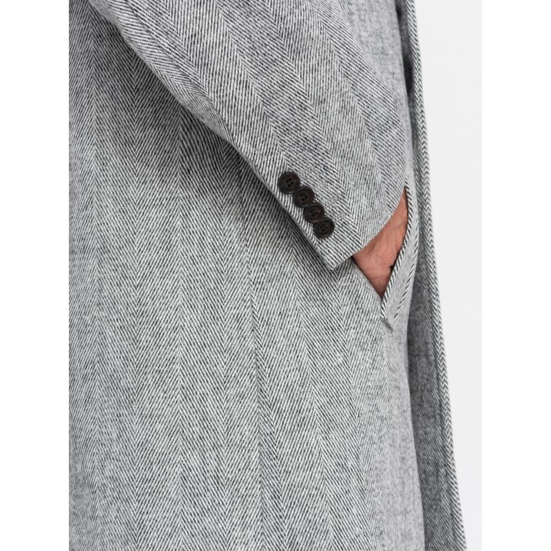 Elegáns, kétsoros, halszálkás férfi kabát - szürke