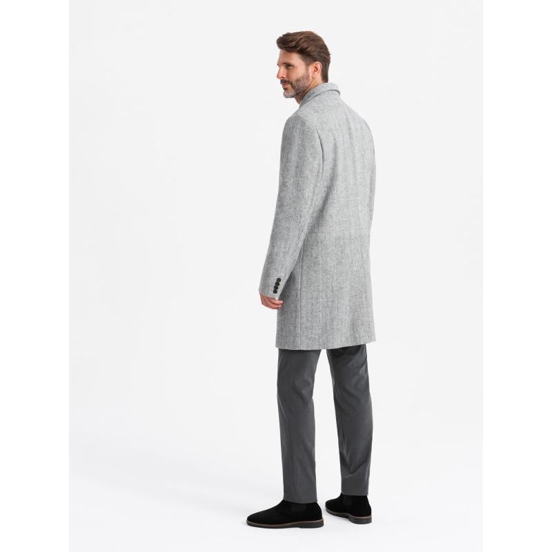 Elegáns, kétsoros, halszálkás férfi kabát - szürke