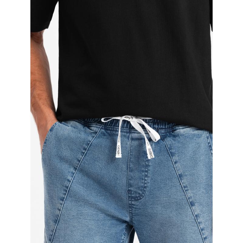 Pánské džínové tepláky s asymetrickým prošíváním - modré