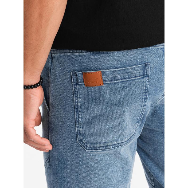 Pánské džínové tepláky s asymetrickým prošíváním - modré