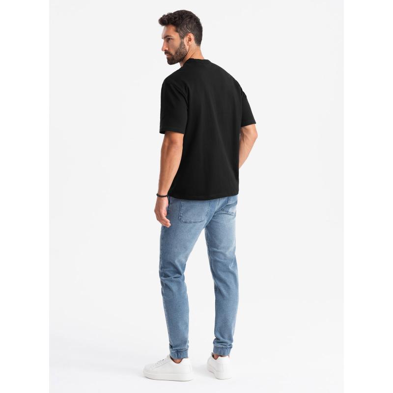 Pánské džínové tepláky s asymetrickým prošíváním - modré