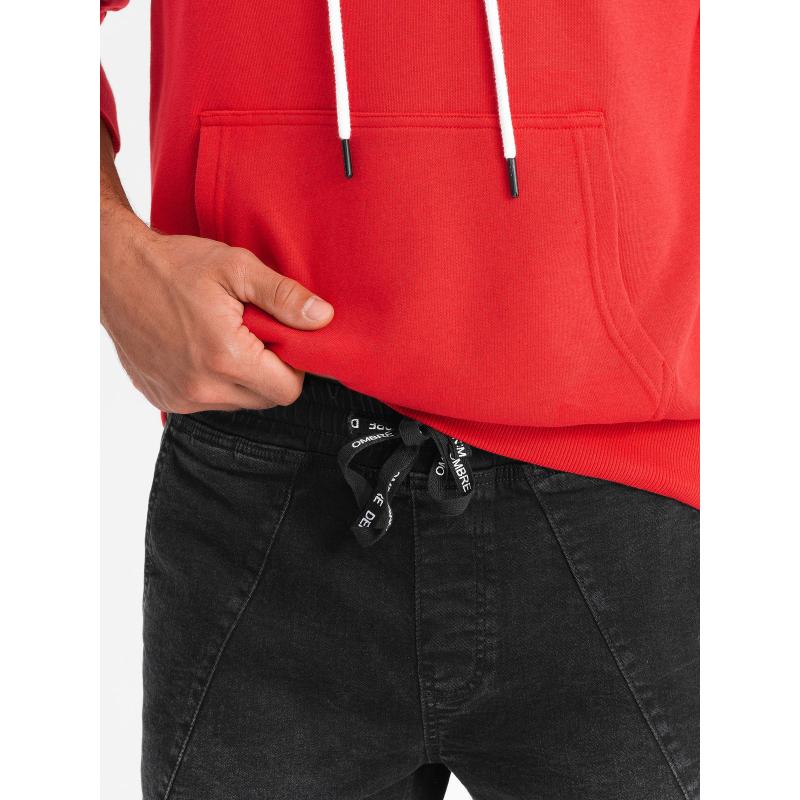 Pánské džínové tepláky s asymetrickým prošíváním - černé