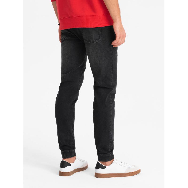 Pánské džínové tepláky s asymetrickým prošíváním - černé