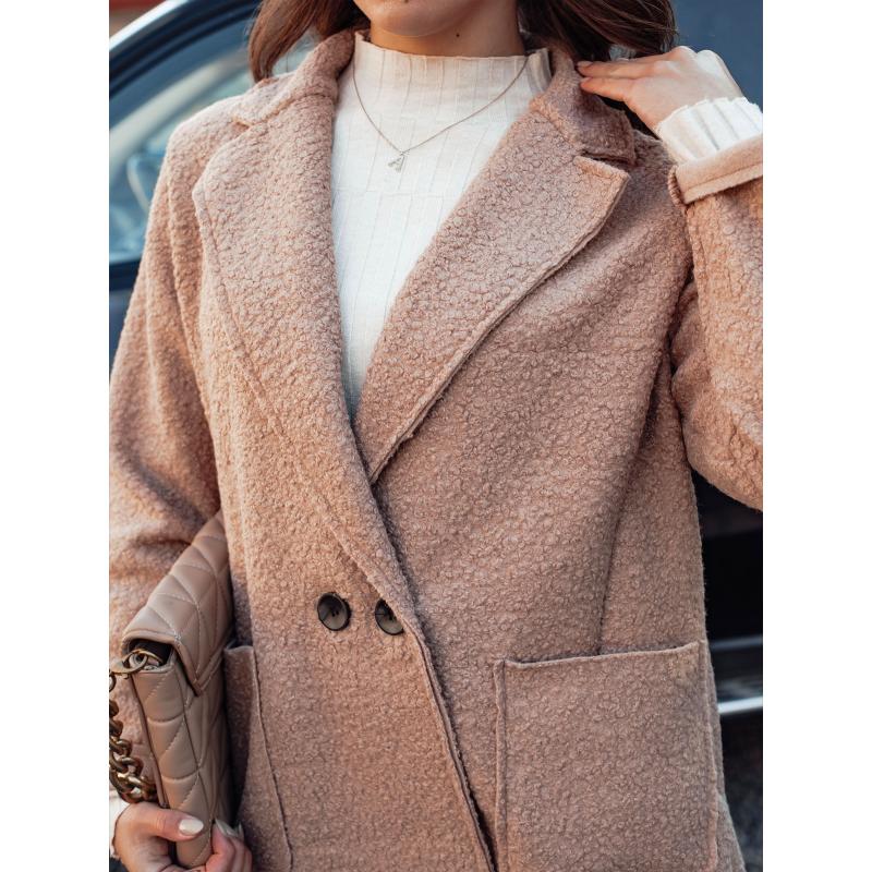 Dámský kabát nadměrné velikosti BARALITE dlouhý beránek béžový