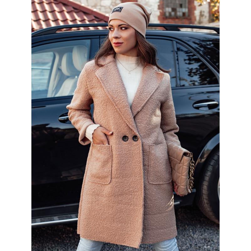 Dámský kabát nadměrné velikosti BARALITE dlouhý beránek béžový