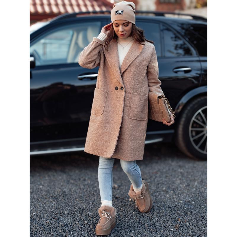 Dámský kabát nadměrné velikosti BARALITE dlouhý beránek béžový
