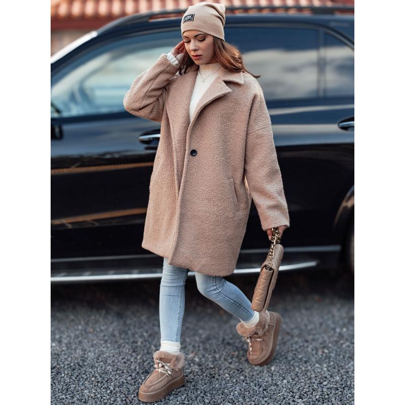 Női PLUSHLINE hosszú báránybőr kabát bézs színben