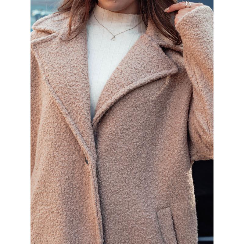 Női PLUSHLINE hosszú báránybőr kabát bézs színben