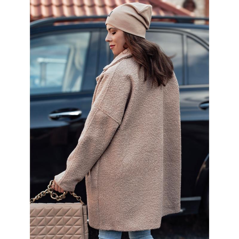 Női PLUSHLINE hosszú báránybőr kabát bézs színben