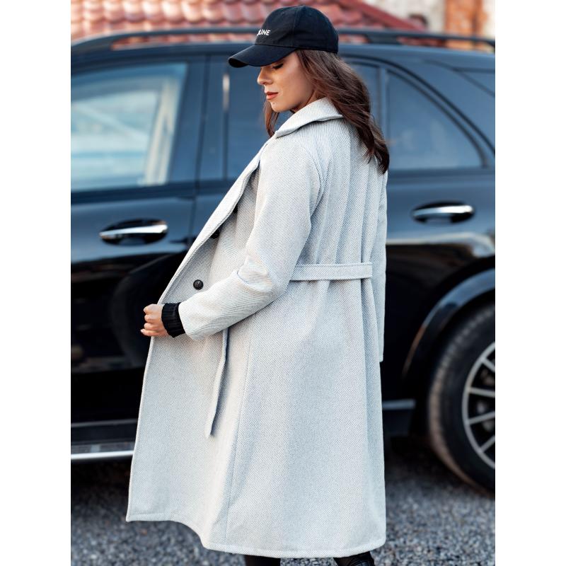 Női oversize kabát CASHMELY hosszú nyakkendő szürke