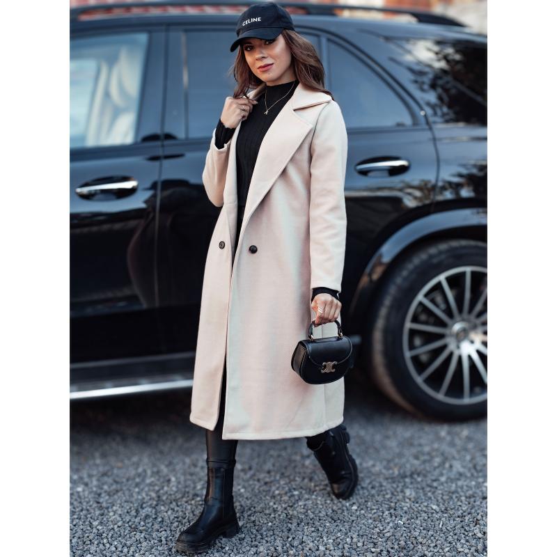 Dámský oversize kabát CASHMELY dlouhý vázací béžový