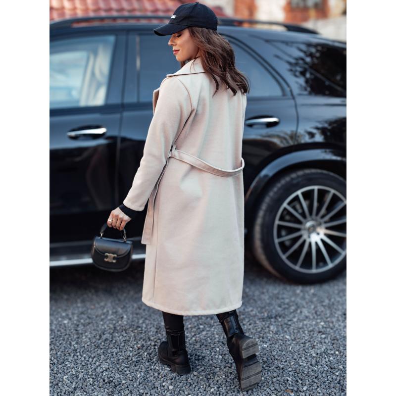 Dámský oversize kabát CASHMELY dlouhý vázací béžový