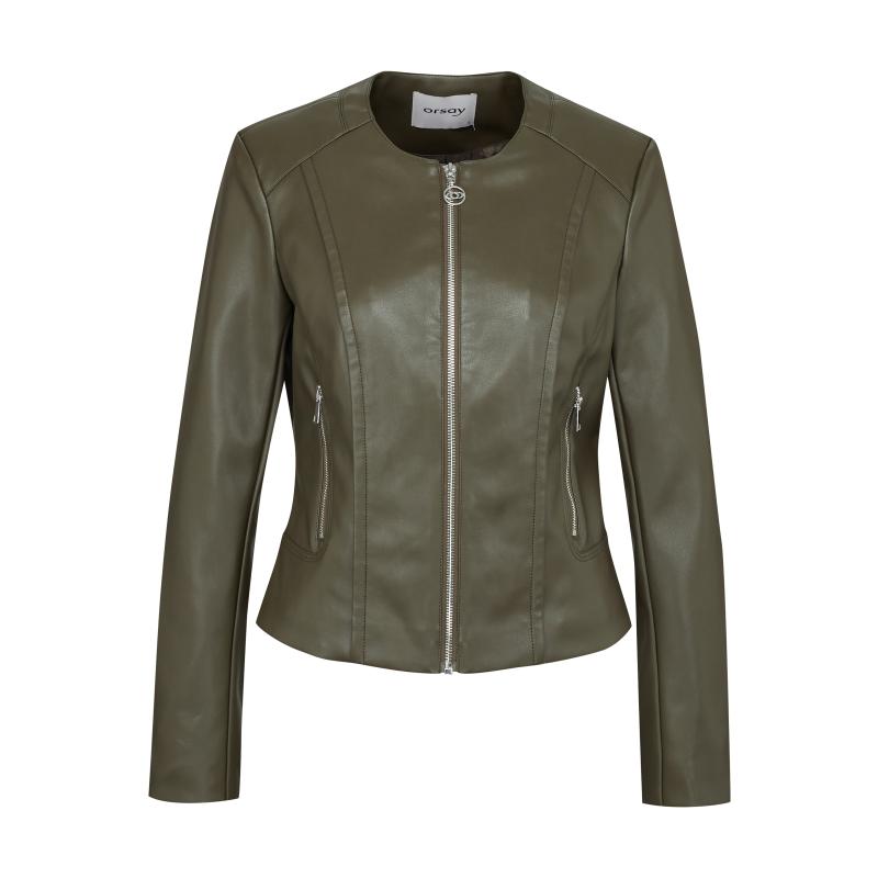 Khaki dámská koženková bunda