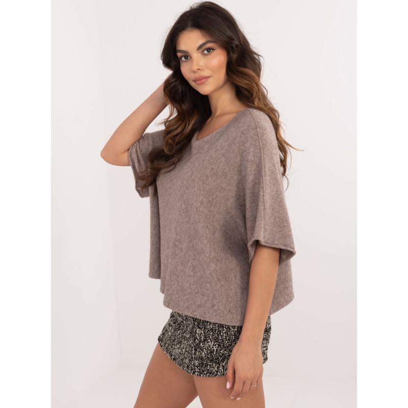 Tmavobéžový obojstranný oversize sveter