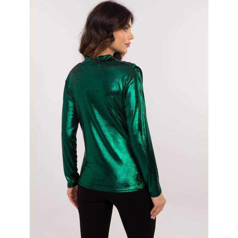 Tmavozelená spoločenská blúzka so splývavým výstrihom