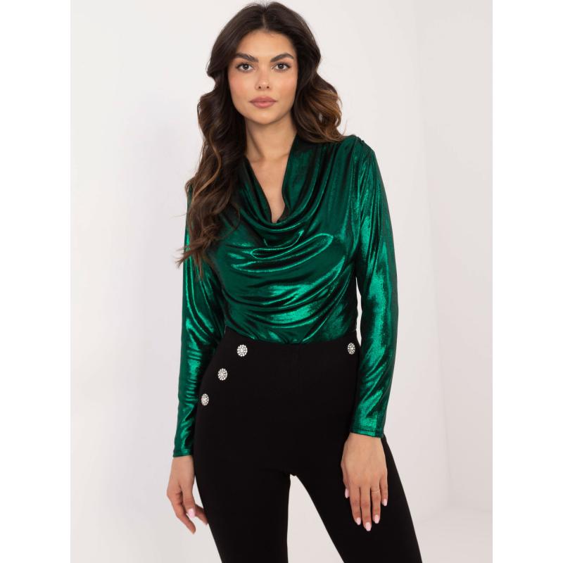 Tmavozelená spoločenská blúzka so splývavým výstrihom
