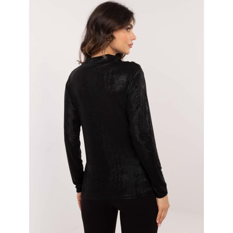 Fekete drapírozott fényes blúz