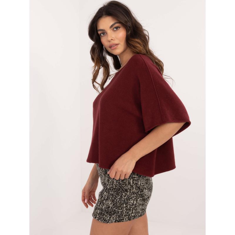 Bordový oversize sveter so zmesou viskózy