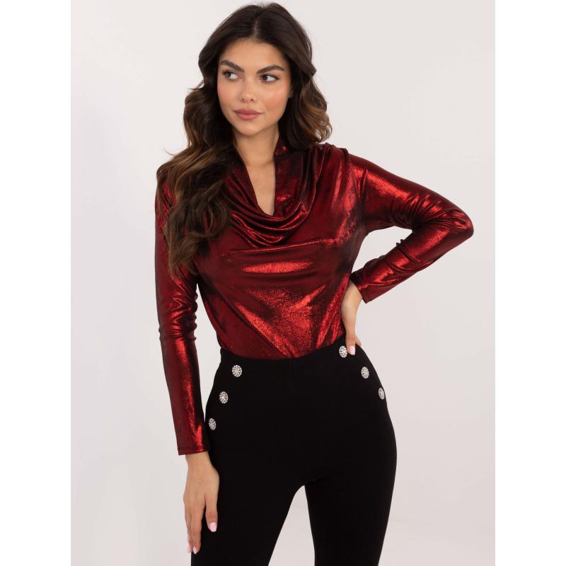 Tmavě červená společenská halenka s drapérií