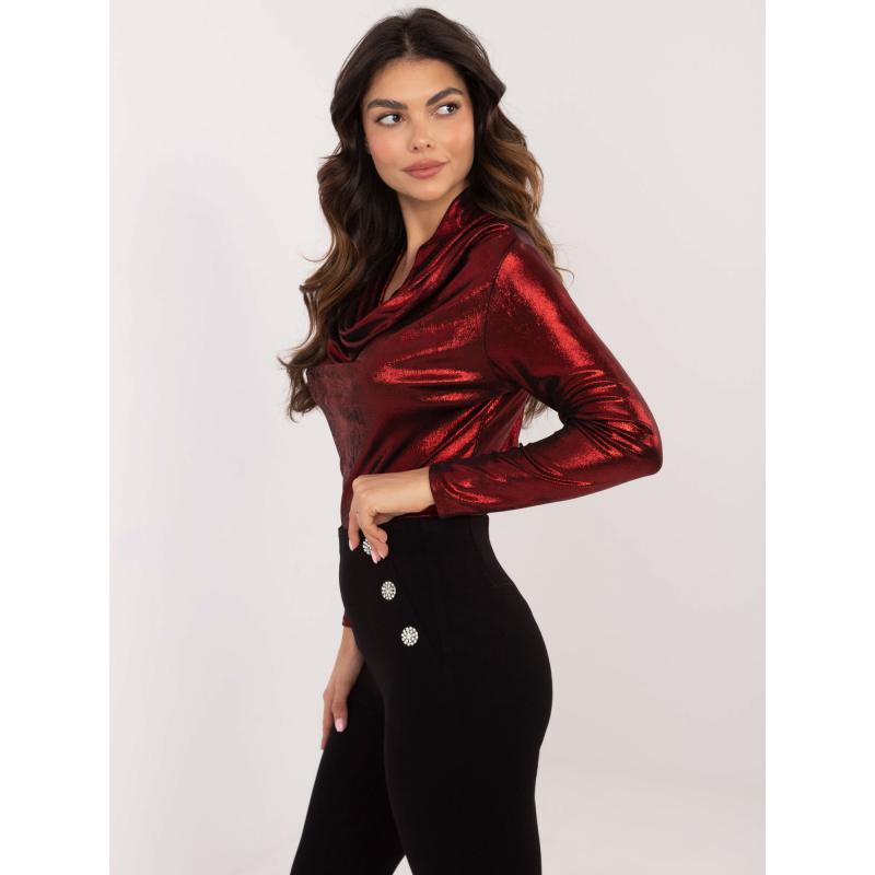 Tmavě červená společenská halenka s drapérií