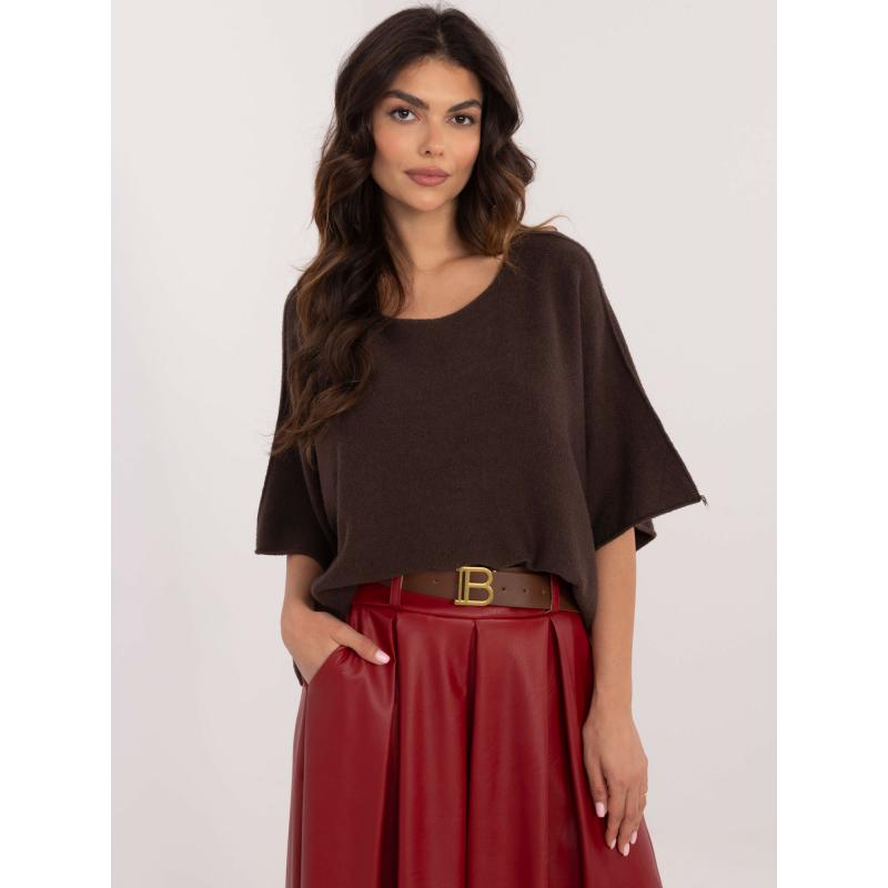 Čokoládový krátky oversize sveter