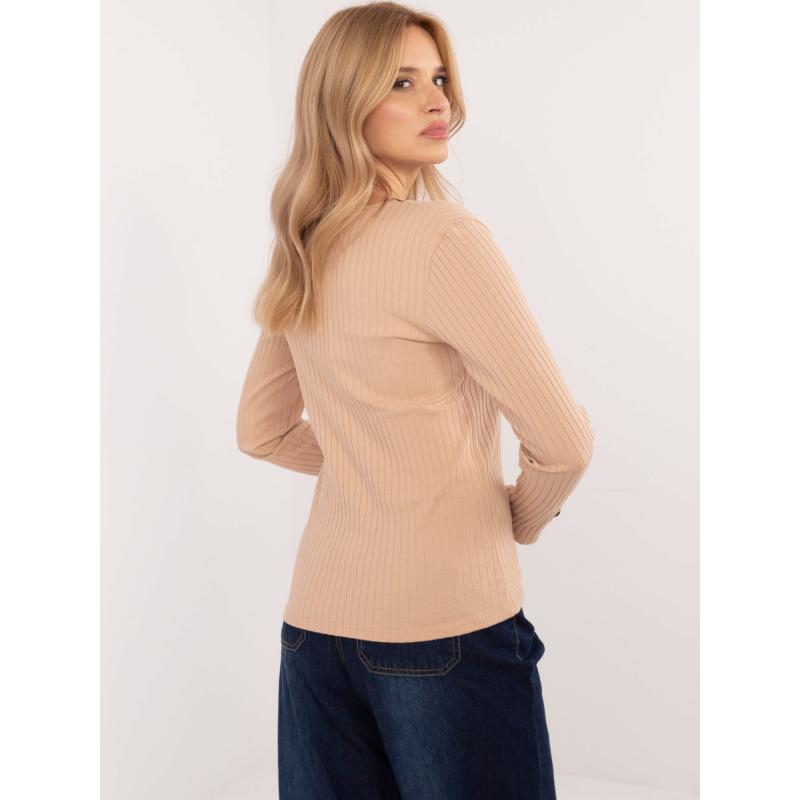 Velbloudí halenka s dlouhým rukávem a panterovými vsadkami