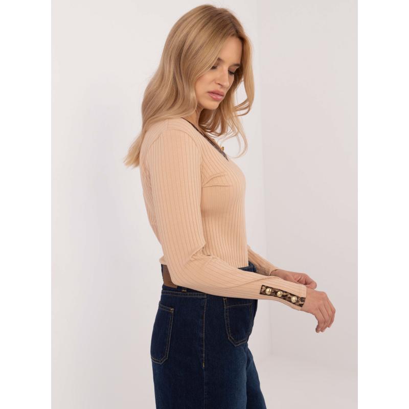 Velbloudí halenka s dlouhým rukávem a panterovými vsadkami