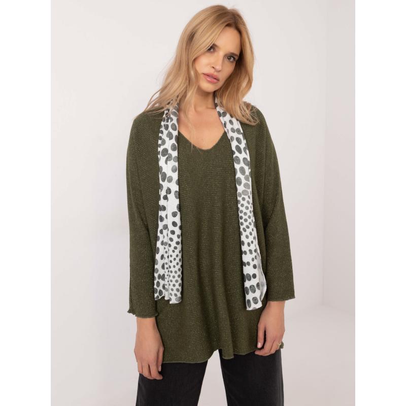 Khaki dámský oversize svetr s třpytivými nitkami