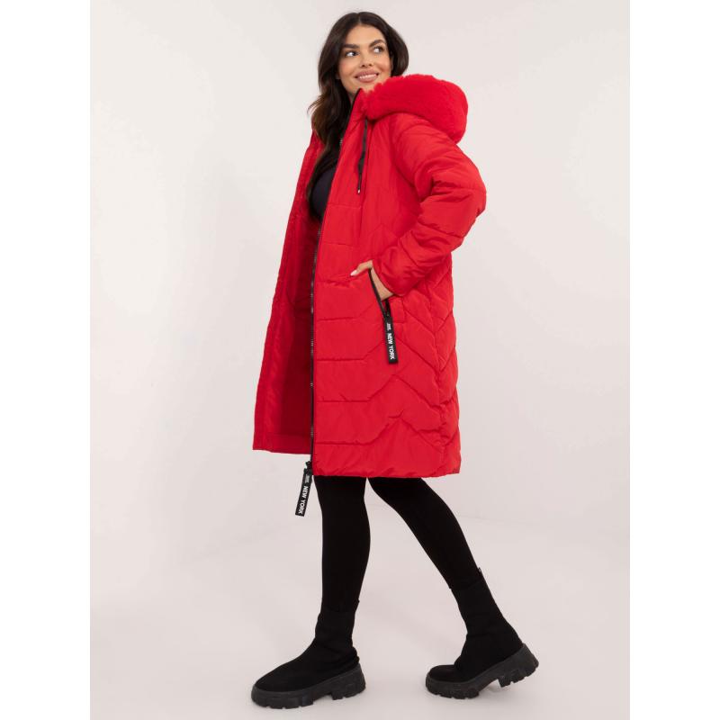 Červená dlhá prešívaná zimná bunda