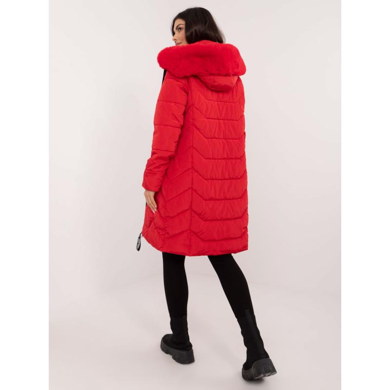 Červená dlhá prešívaná zimná bunda