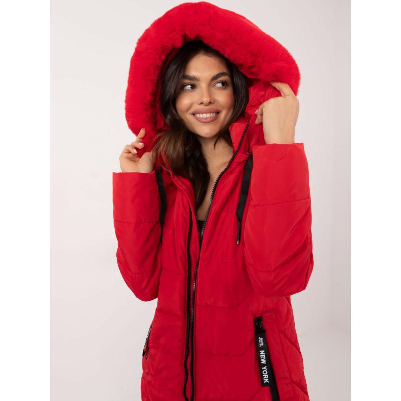 Červená dlhá prešívaná zimná bunda
