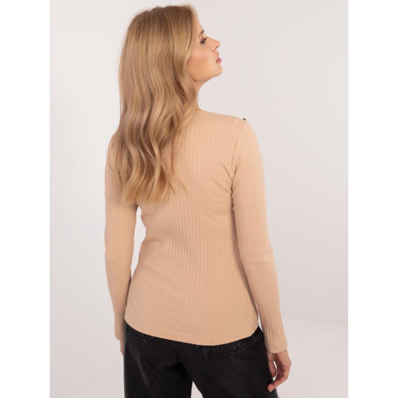 Velbloudí žebrovaná bavlněná halenka s dlouhým rukávem