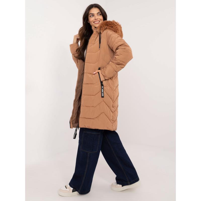 Velbloudí dlouhá zimní bunda s kapucí