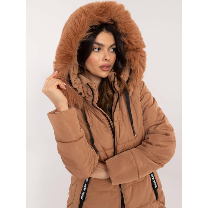 Velbloudí dlouhá zimní bunda s kapucí