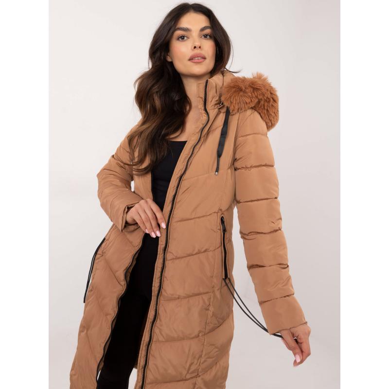 Velbloudí prošívaná zimní bunda s kožešinou