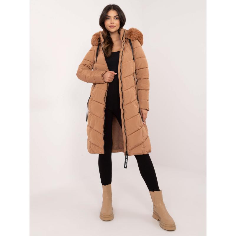 Velbloudí prošívaná zimní bunda s kožešinou
