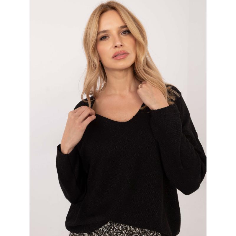 Fekete egyszínű oversize pulóver