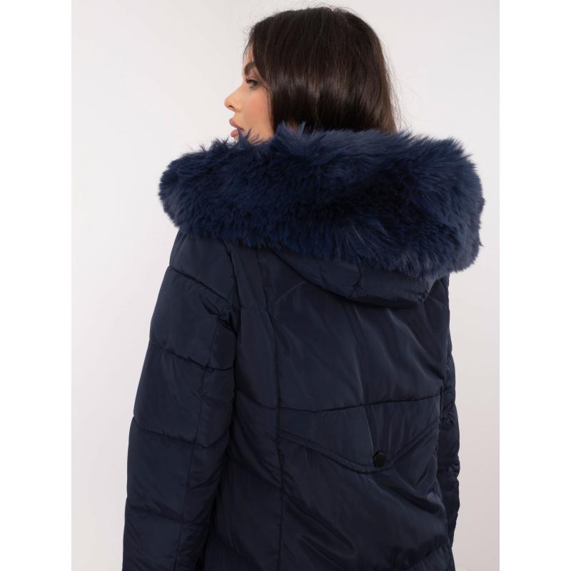 Tmavě modrá dlouhá zimní bunda s kapsami