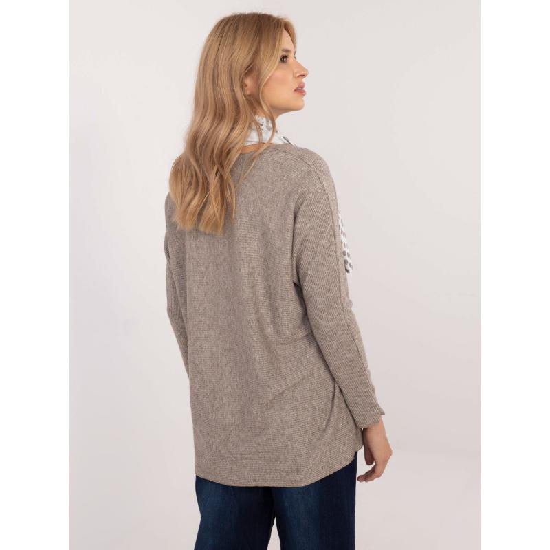 Sötétbézs oversize pulóver sállal