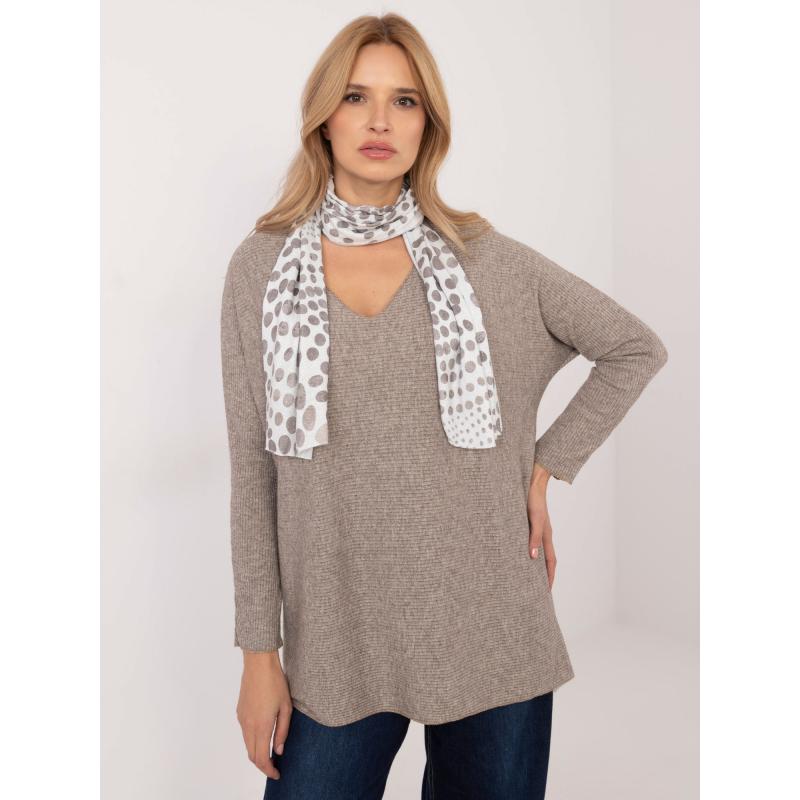 Sötétbézs oversize pulóver sállal