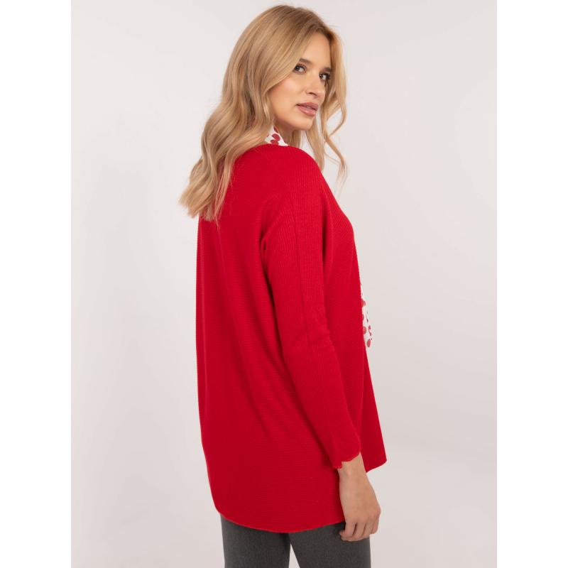 Červený elegantní žebrovaný svetr oversize