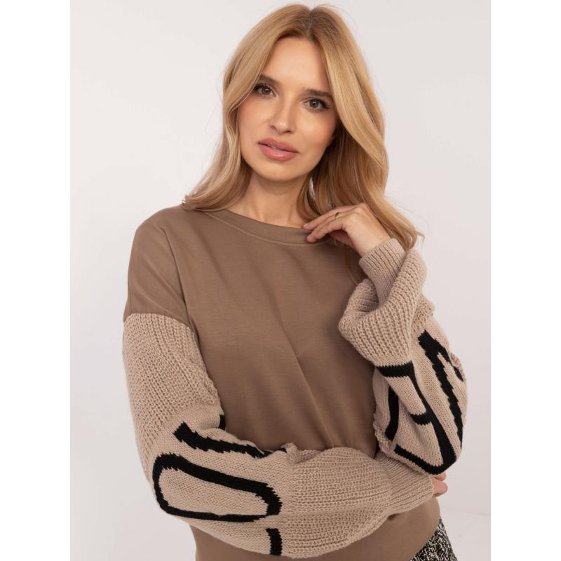 Tmavě béžový viskózový svetr bez kapuce